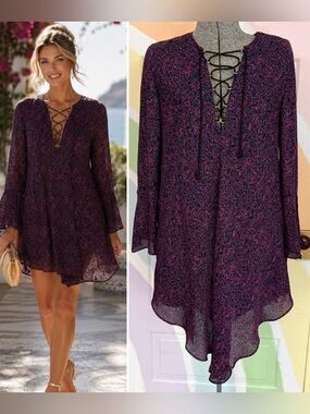 Derek Lam 10 Crosby Silk Lace-Up
Asymmetrical Layered Boho Resort Dress Sz 4🧡🍄